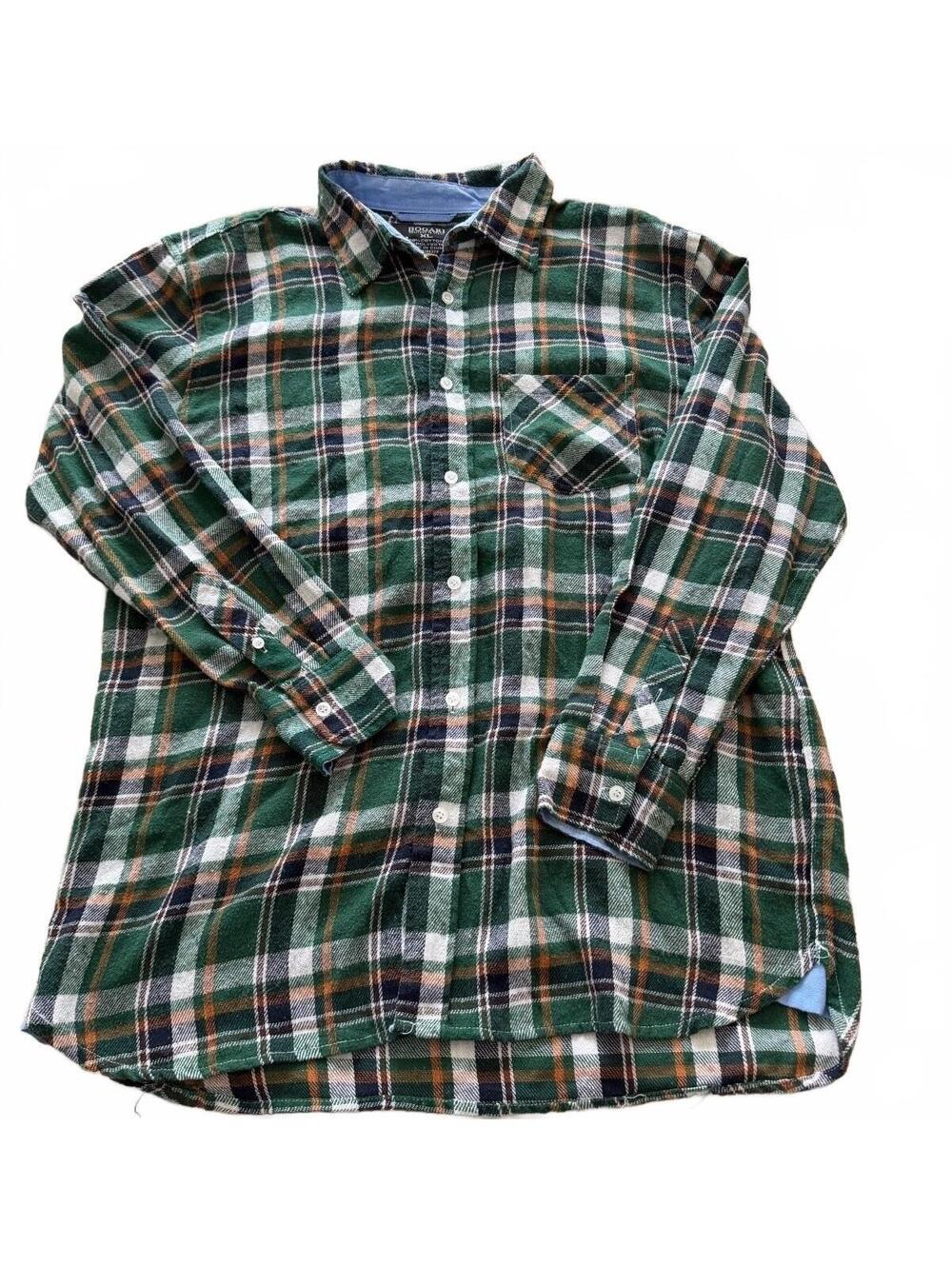 Bogari Italy Plaid Flannel Button Up Shirt Men’s XL Green Cotton Blend
